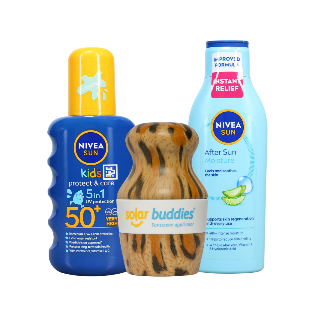 Solar Buddies Ultimate Kids Sun Care Bundle | SPF50+ Sunscreen Applicator, NIVEA SUN Kids Sun Spray & After Sun Lotion