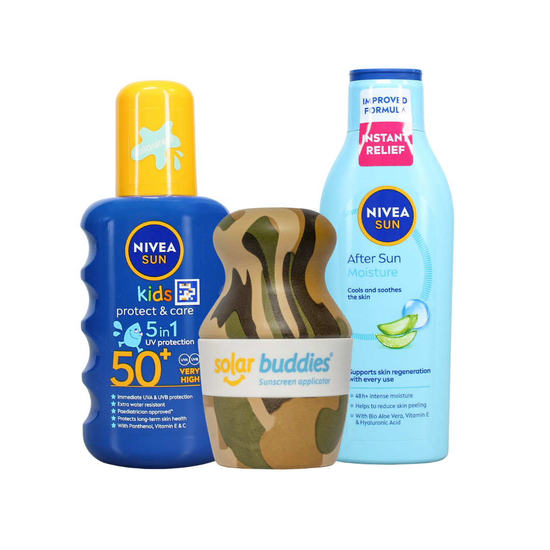 Solar Buddies Ultimate Kids Sun Care Bundle | SPF50+ Sunscreen Applicator, NIVEA SUN Kids Sun Spray & After Sun Lotion